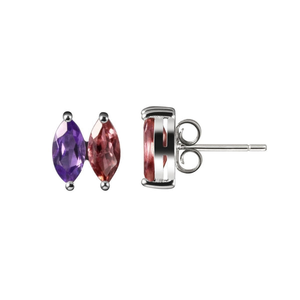 Pretty Marquise Shaped Natural Tourmaline, Amethyst & Sterling Silver Stud Earrings. - Franki Baker Jewellery
