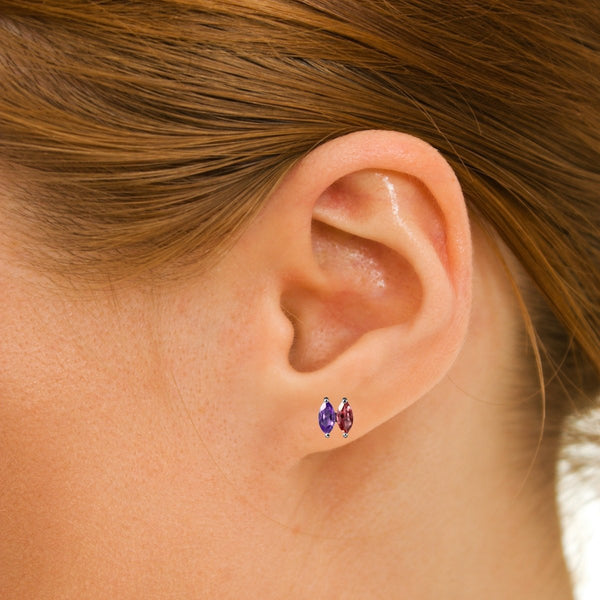 Pretty Marquise Cut Natural Tourmaline, Amethyst & Sterling Silver Stud Earrings. Overall Size: 6x6mm.