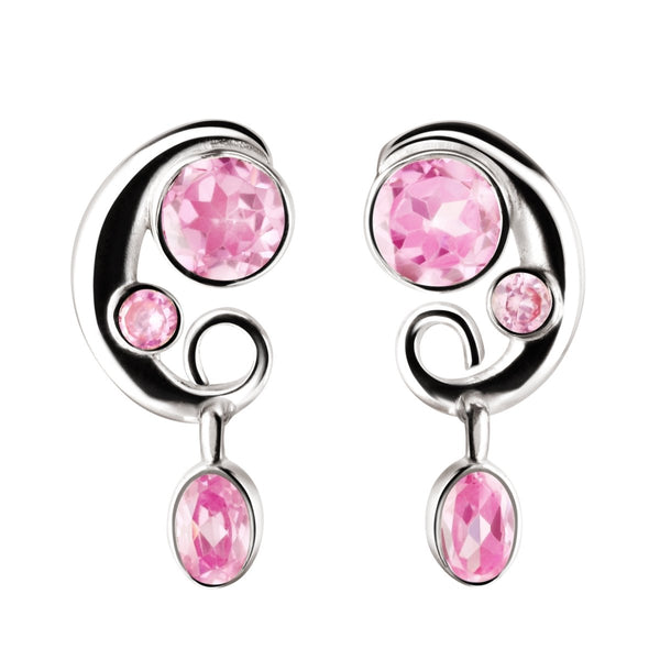 Pretty Pink Simulated Diamond CZ and Sterling Silver Drop Earrings - Franki Baker Jewellery