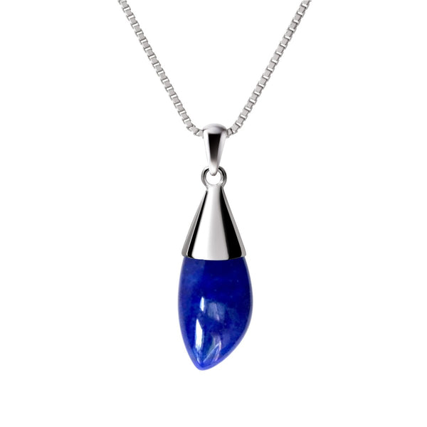 Pretty Sterling Silver Leaf Shaped Natural Lapis Lazuli Gemstone Pendant. Pendant Length: 3.2cm. Chain Length: 50cm
