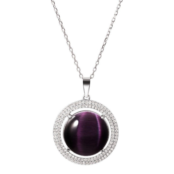 Purple Cat's Eye and Crystal Sterling Silver Pendant & Chain Necklace - Franki Baker Jewellery