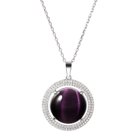 Purple Cat's Eye and Crystal Sterling Silver Pendant & Chain Necklace - Franki Baker Jewellery