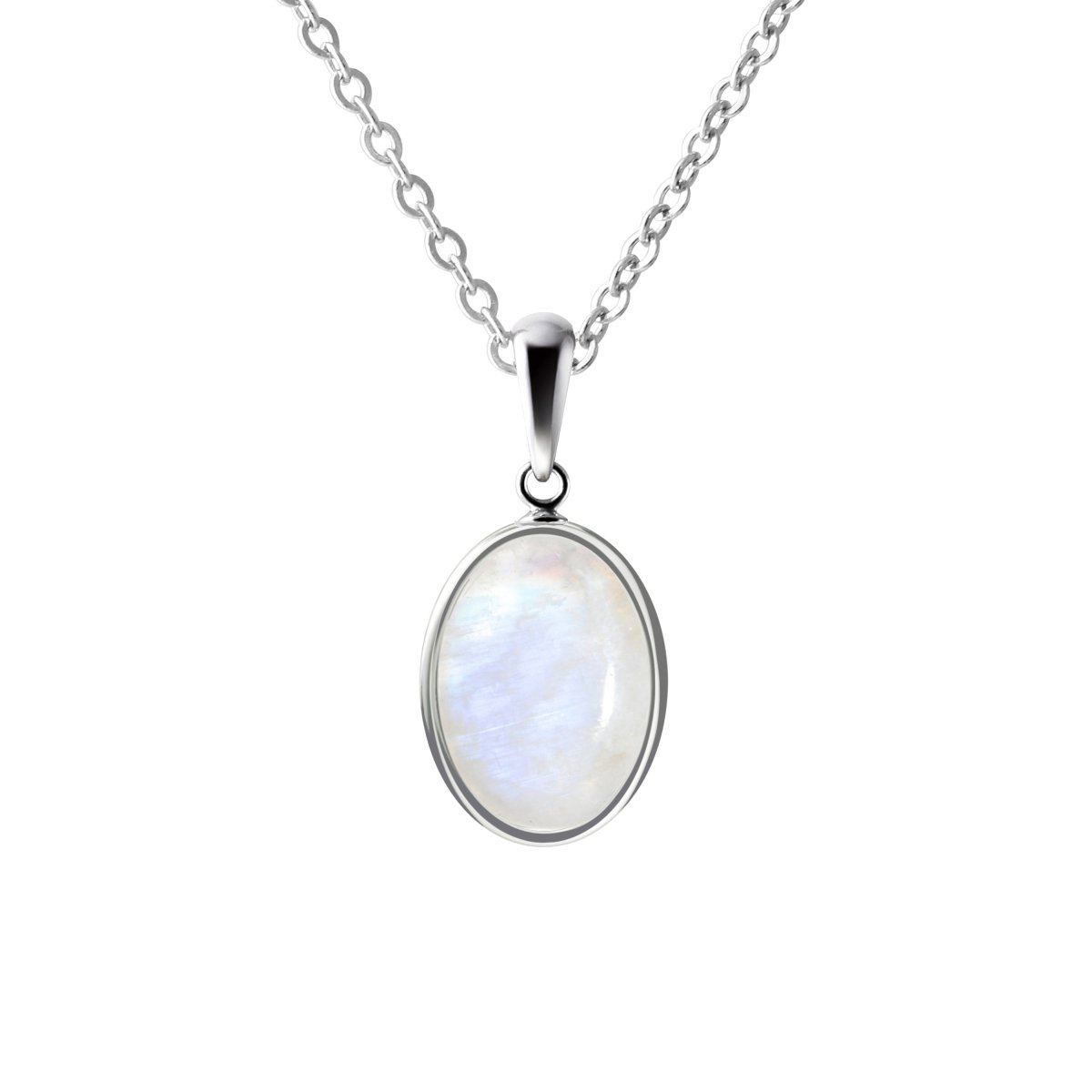Rainbow Moonstone Oval Gemstone Pendant Necklace on Sterling