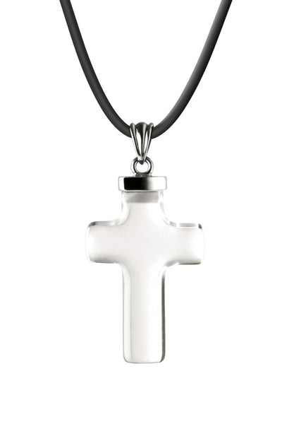 Rock Crystal and Silver Cross Pendant on Free Rubber Necklace - Franki Baker Jewellery