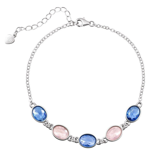 Rose Quartz and Tanzanite Coloured Crystals on Silver Bracelet - Franki Baker Jewellery