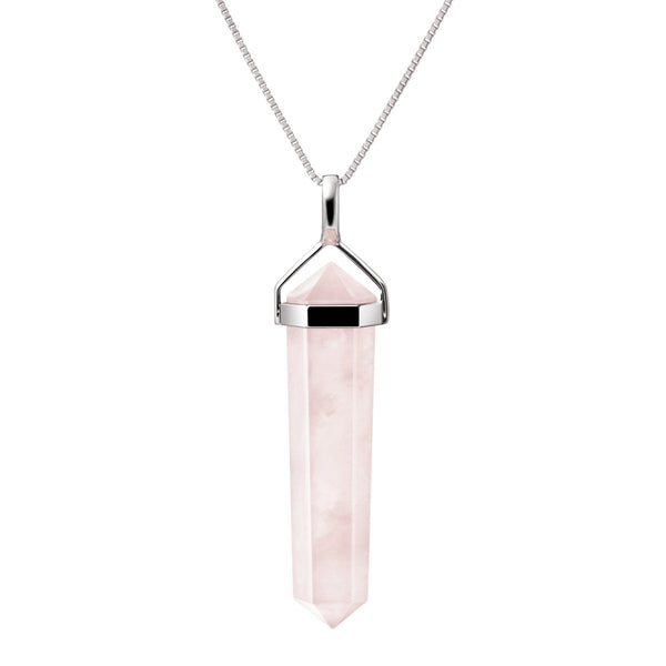 Rose Quartz & Sterling Silver Double Point Pendant Necklace. 45cms - Franki Baker Jewellery
