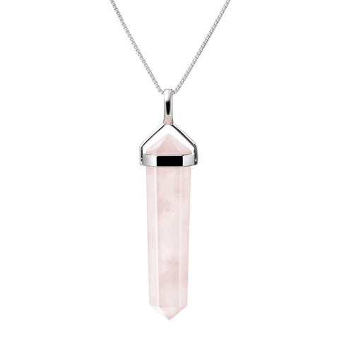 Rose Quartz & Sterling Silver Double Point Pendant Necklace. 45cms - Franki Baker Jewellery