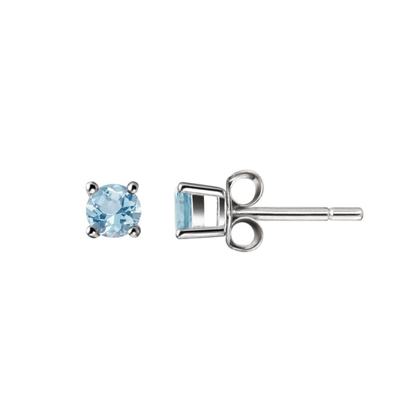 Round Natural Blue Aquamarine Gemstone Stud Earrings set in 925 Sterling Silver. Size: 4mm