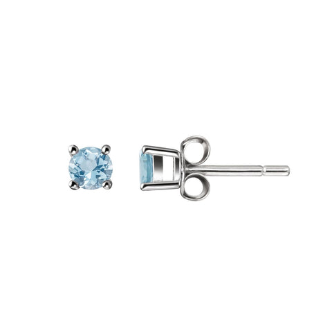 Round Natural Blue Aquamarine Gemstone Stud Earrings set in 925 Sterling Silver. Size: 4mm