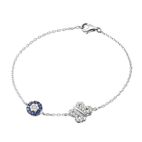 Sapphire Blue Crystal Flower and Butterfly Sterling Silver Bracelet - Franki Baker Jewellery