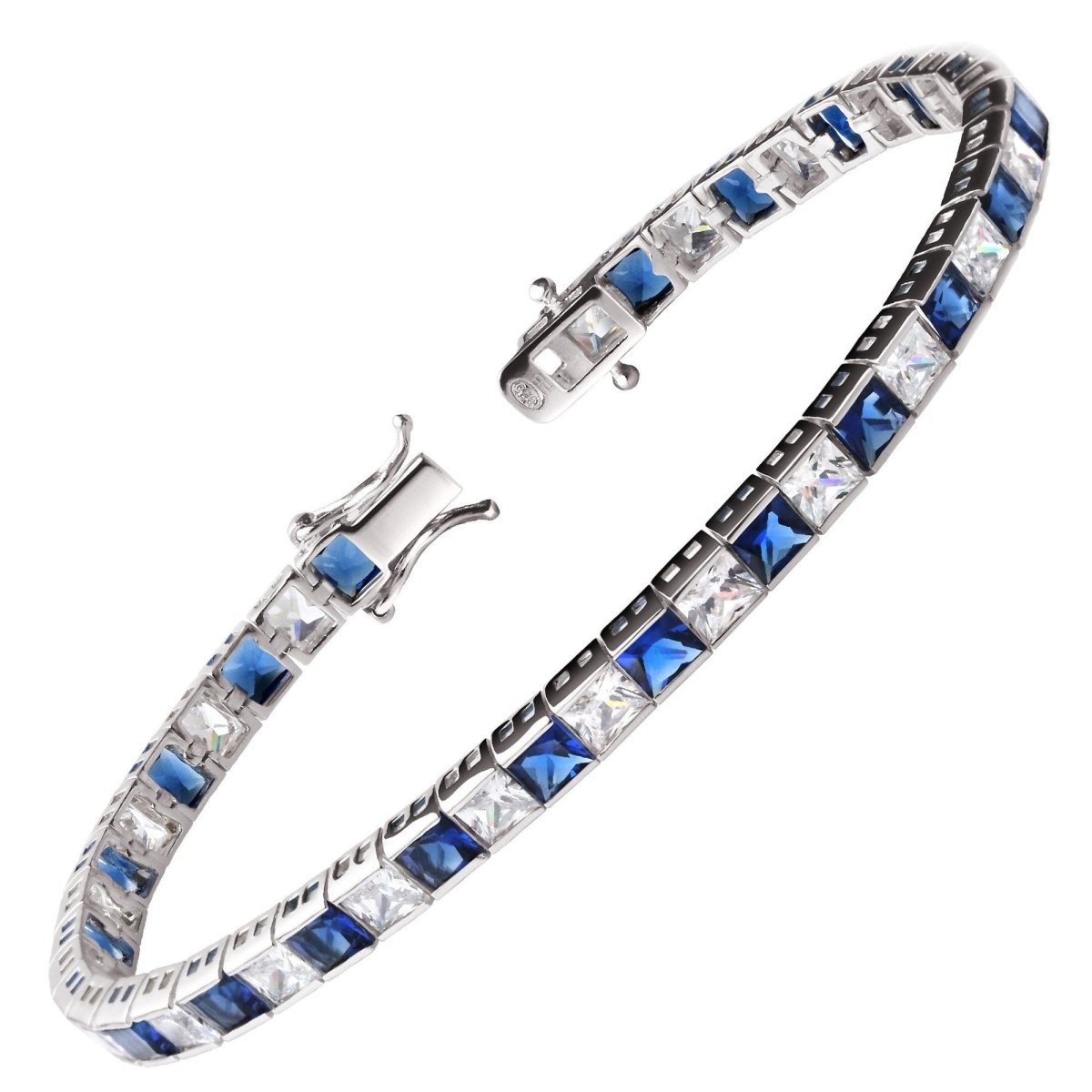 Sapphire Diamond CZ and 925 Sterling Silver Tennis Bracelet