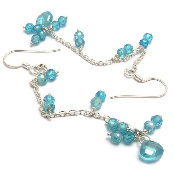 Silver and Faceted Aquamarine Blue Cubic Zirconia Drop Earrings - Franki Baker Jewellery