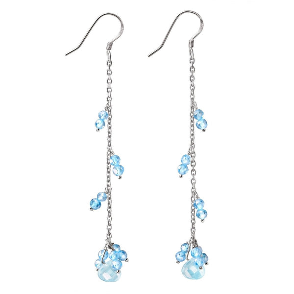 Silver and Faceted Aquamarine Blue Cubic Zirconia Drop Earrings - Franki Baker Jewellery