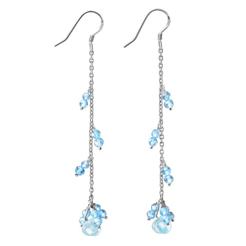 Silver and Faceted Aquamarine Blue Cubic Zirconia Drop Earrings - Franki Baker Jewellery