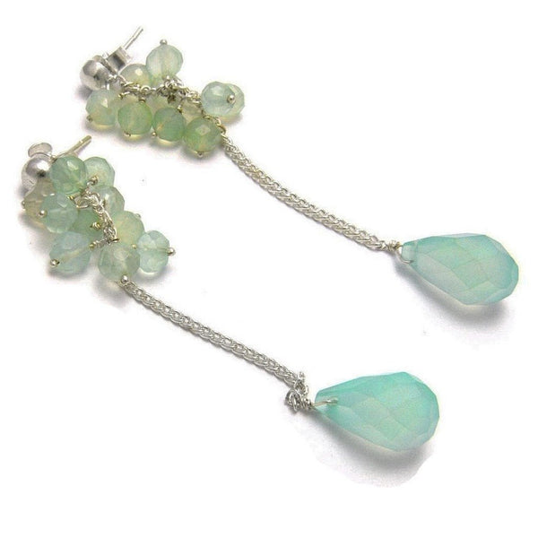 Silver and Faceted Blue-Green Chalcedony Drop Earrings - Franki Baker Jewellery