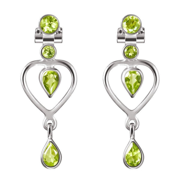 Silver and Heart Shaped Peridot Drop Earrings - Franki Baker Jewellery