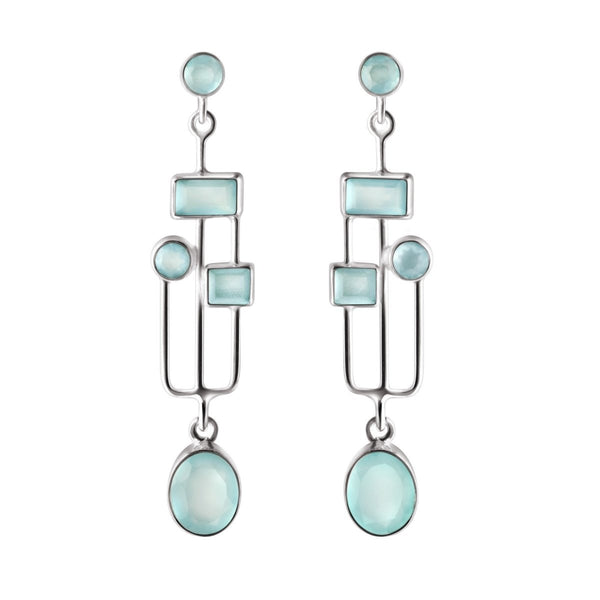 Silver Arts and Crafts Style Chalcedony Drop Earrings - Franki Baker Jewellery