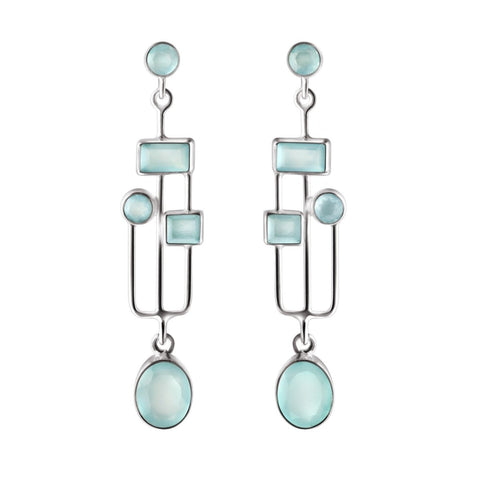 Silver Arts and Crafts Style Chalcedony Drop Earrings - Franki Baker Jewellery