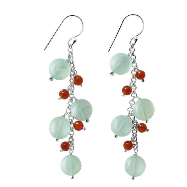 Silver, Green Chalcedony and Red Carnelian Drop Earrings - Franki Baker Jewellery