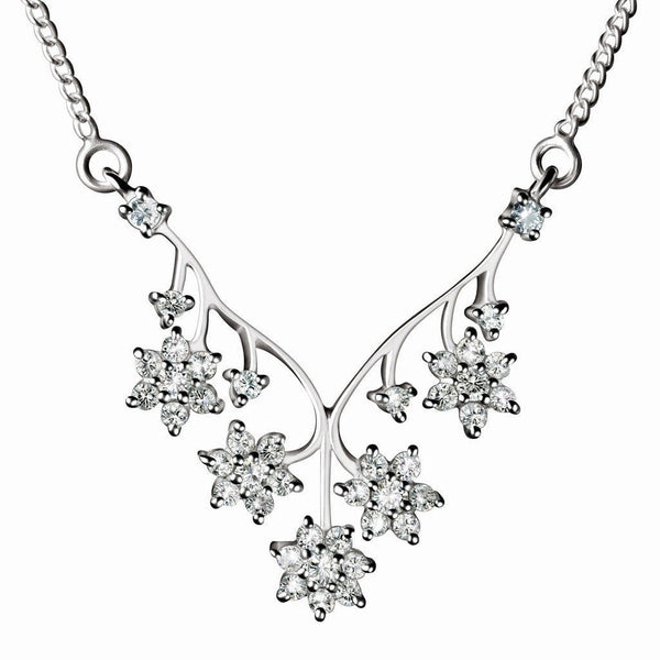 Simulated Diamond CZ and Silver Flower Necklace on Silver Chain - Franki Baker Jewellery