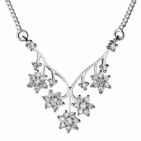 Simulated Diamond CZ and Silver Flower Necklace on Silver Chain - Franki Baker Jewellery