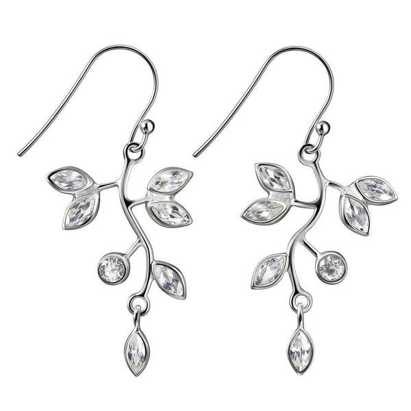 Simulated Diamond CZ and Sterling Silver Vine Leaf Earrings - Franki Baker Jewellery