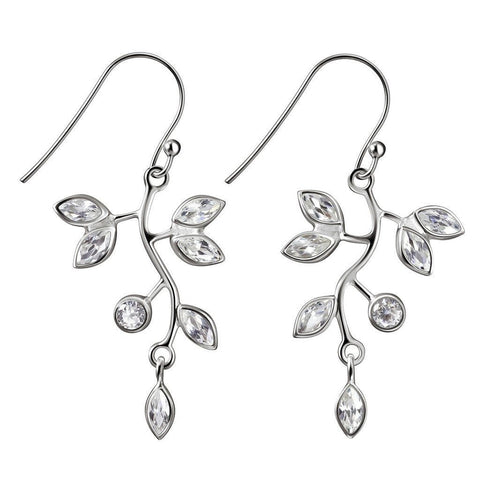 Simulated Diamond CZ and Sterling Silver Vine Leaf Earrings - Franki Baker Jewellery