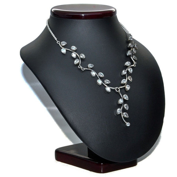 Simulated Diamond CZ and Sterling Silver Vine Leaf Necklace - Franki Baker Jewellery