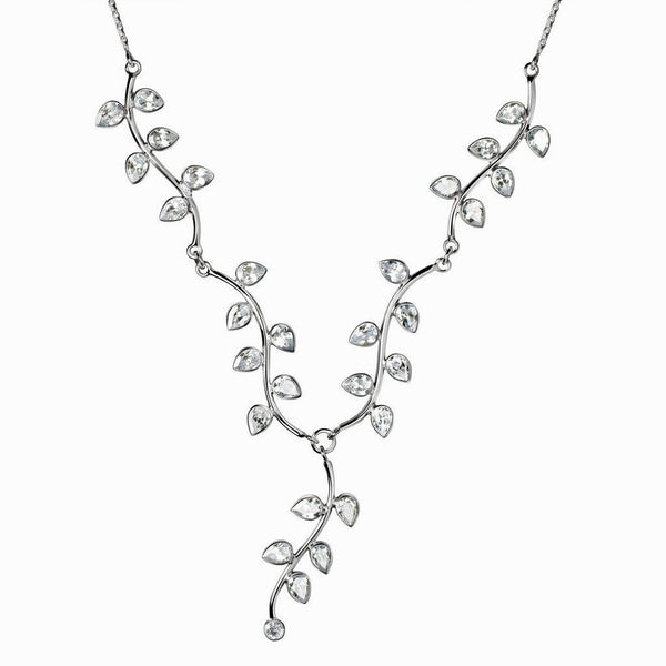 Simulated Diamond CZ and Sterling Silver Vine Leaf Necklace - Franki Baker Jewellery