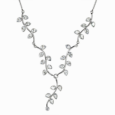 Simulated Diamond CZ and Sterling Silver Vine Leaf Necklace - Franki Baker Jewellery