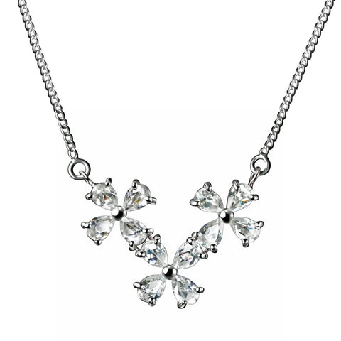 Simulated Diamond Flower Necklace on Sterling Silver Chain