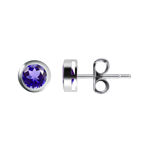 Small & Dainty Natural Iolite Gemstones Stud Earring & 925 Sterling Silver. Gem Size: 4mm