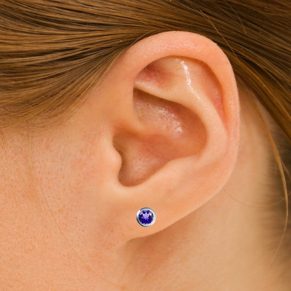 Small & Dainty Natural Iolite Gemstones Stud Earring & 925 Sterling Silver. Gem Size: 4mm