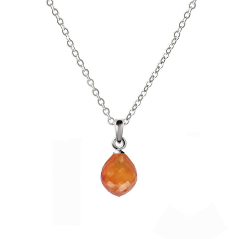Small Dainty Natural Pear Carnelian Gemstone Pendant Necklace on 925 Sterling Silver Chain