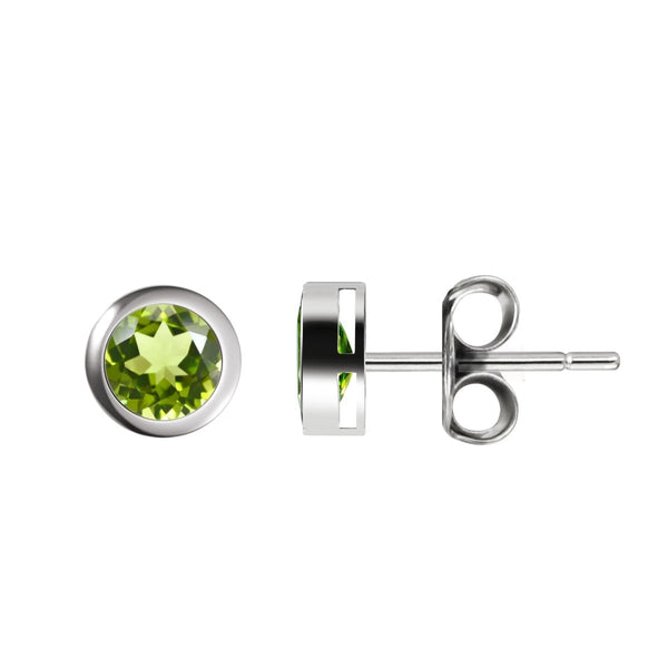 Small & Dainty Natural Peridot Gemstone Stud Earrings set in 925 Sterling Silver. Gem Size: 4mm