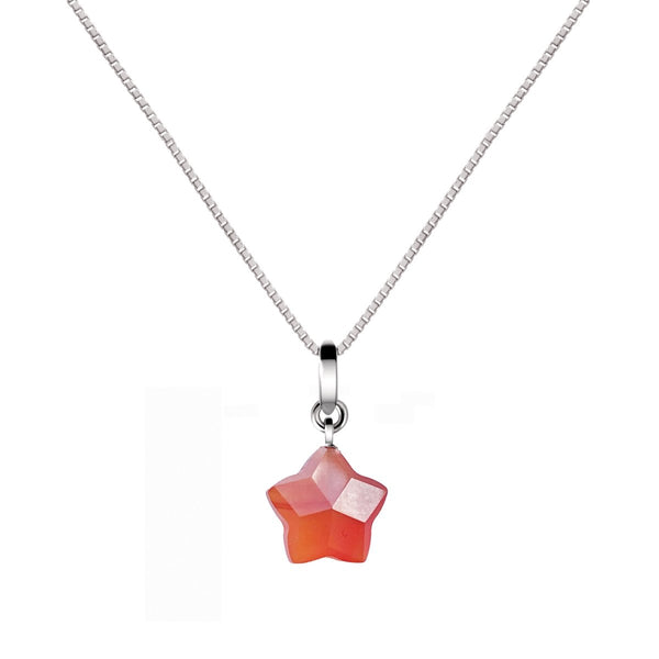 Small Dainty Natural Star Carnelian Gemstone Pendant Necklace on 925 Sterling Silver. Chain Length: 50cm