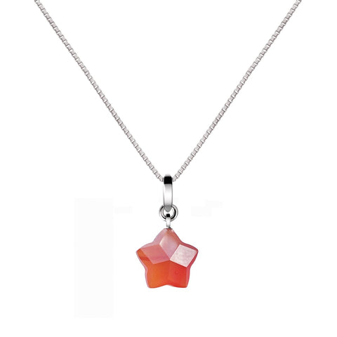 Small Dainty Natural Star Carnelian Gemstone Pendant Necklace on 925 Sterling Silver. Chain Length: 50cm