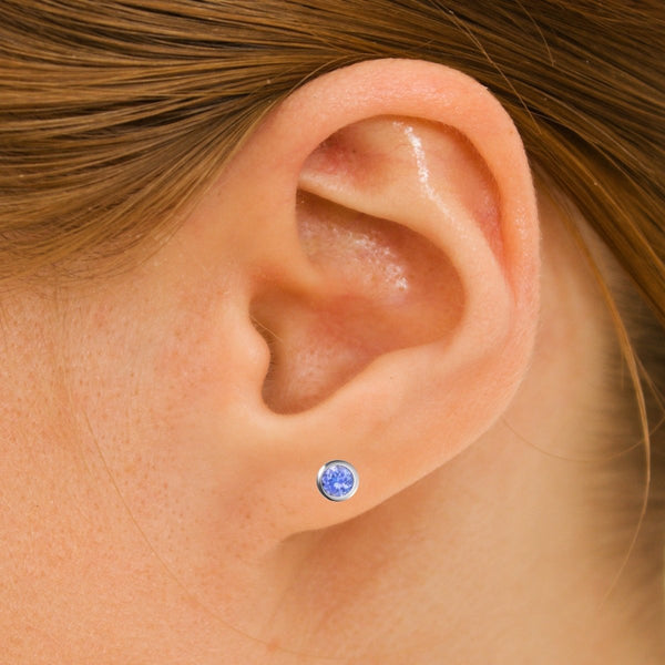 Small & Dainty Natural Tanzanite Gemstones Stud Earring Set in 925 Sterling Silver. Gem size: 4mm