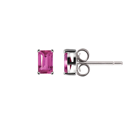 Small & Dainty Sterling Silver & Baguette Cut Natural Rhodolite Garnet Gemstone Stud Earrings. Size: 3x5mm