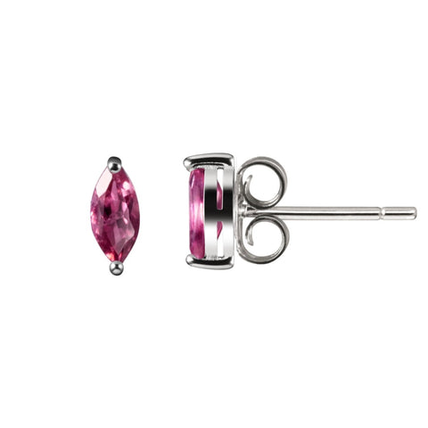 Small & Dainty Sterling Silver & Marquise Shape Natural Rhodolite Garnet Gemstone Stud Earrings. Size: 3x6mm