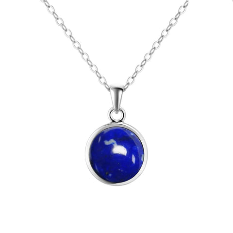 Small & Dainty Sterling Silver & Round Natural Lapis Lazuli Gemstone Pendant Necklace. Length: 50cm