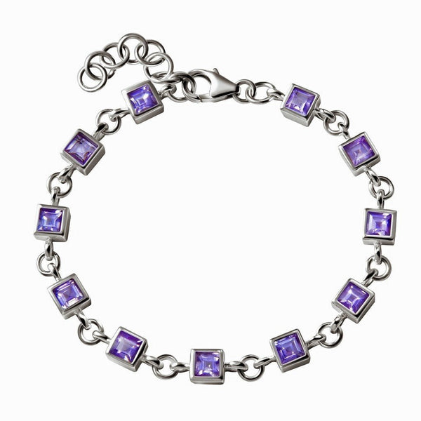 Square Cut Amethyst and Sterling Silver Tennis Bracelet - Franki Baker Jewellery