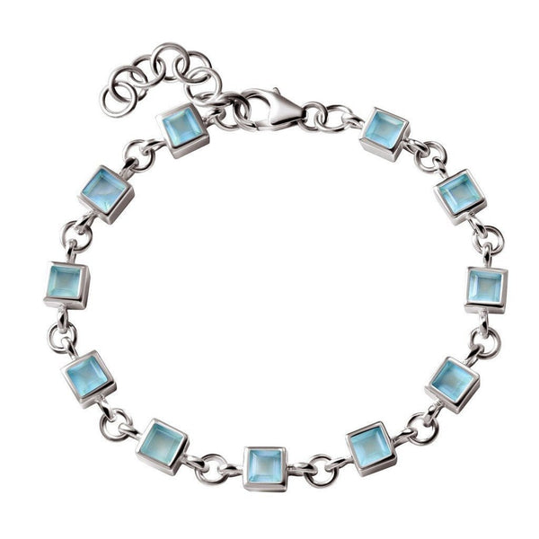 Square Cut Blue Aqua Chalcedony and Sterling Silver Tennis Bracelet - Franki Baker Jewellery