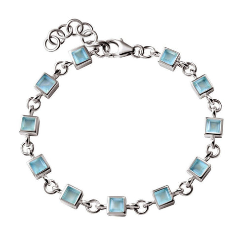 Square Cut Blue Aqua Chalcedony and Sterling Silver Tennis Bracelet - Franki Baker Jewellery