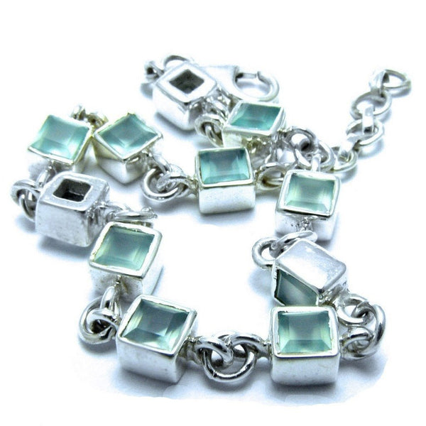 Square Cut Blue Aqua Chalcedony and Sterling Silver Tennis Bracelet - Franki Baker Jewellery