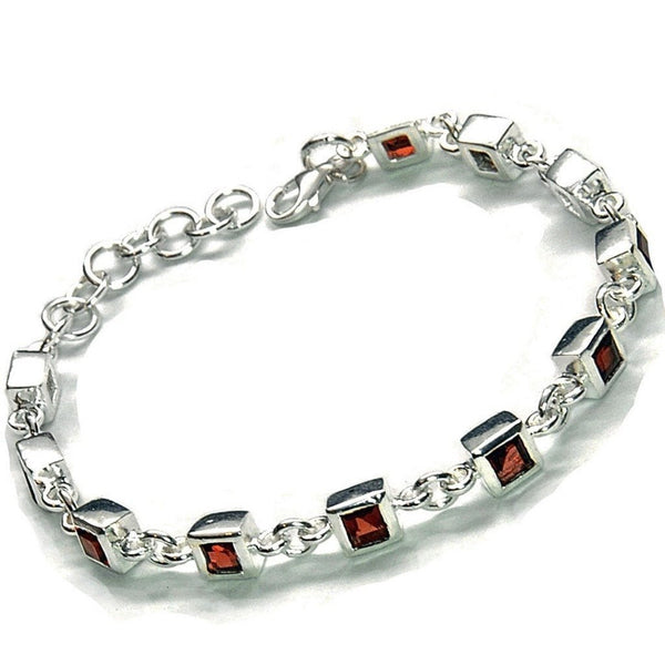 Square Cut Garnet and Sterling Silver Tennis Bracelet - Franki Baker Jewellery