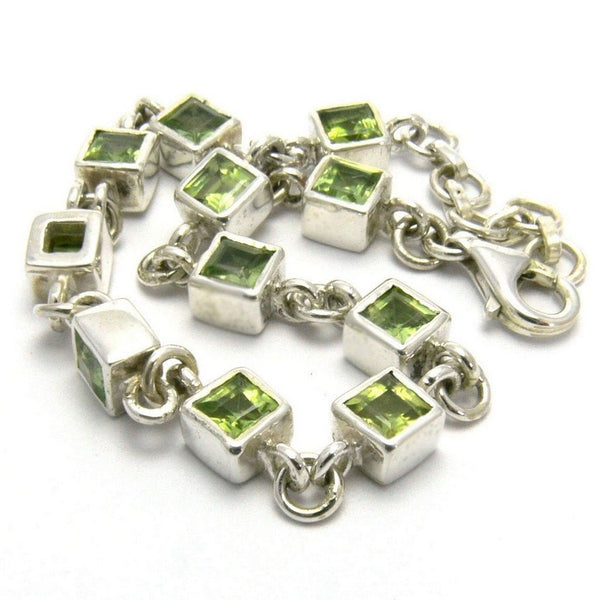 Square Cut Peridot and Sterling Sterling Silver Tennis Bracelet - Franki Baker Jewellery
