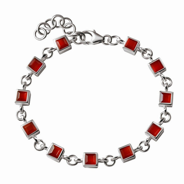Square Cut Red Onyx and Sterling Silver Tennis Bracelet - Franki Baker Jewellery