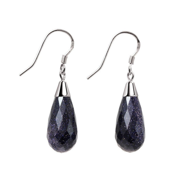 Starry Midnight Blue Gold SandGemstone and Silver Drop Earrings - Franki Baker Jewellery