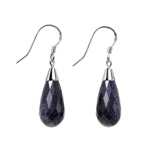 Starry Midnight Blue Gold SandGemstone and Silver Drop Earrings - Franki Baker Jewellery